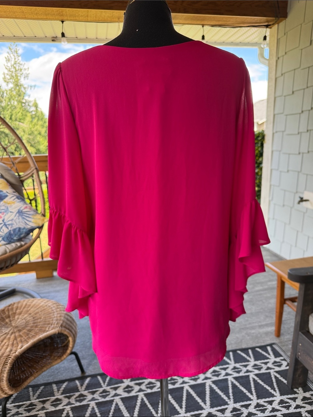 Joseph Ribkoff | Fuschia Bell/ Ruffle Sleeve Blouse - Picture 5 of 6